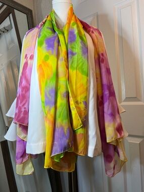 2 Vibrant Watercolor Silk Scarf - Multicolor